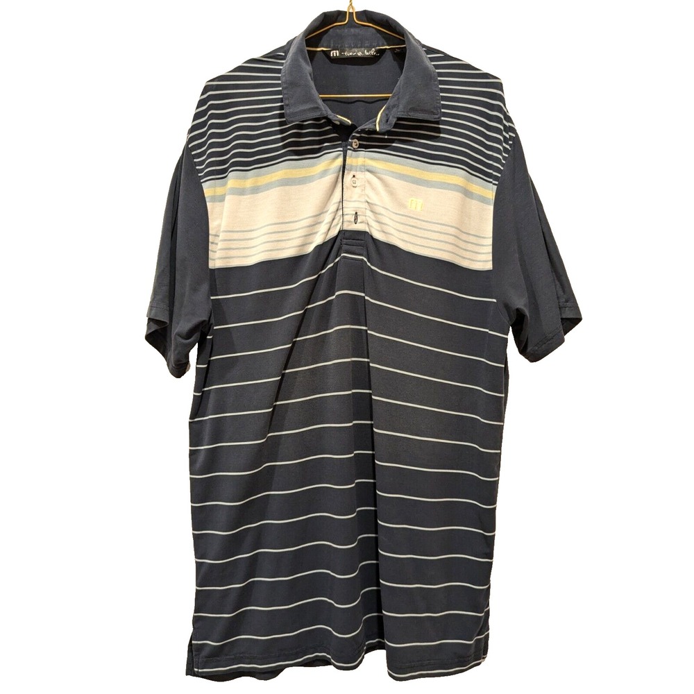 Travis Mathew Sz: Mens L Blue Striped Wicking Stretch Short Sleeve Golf Polo